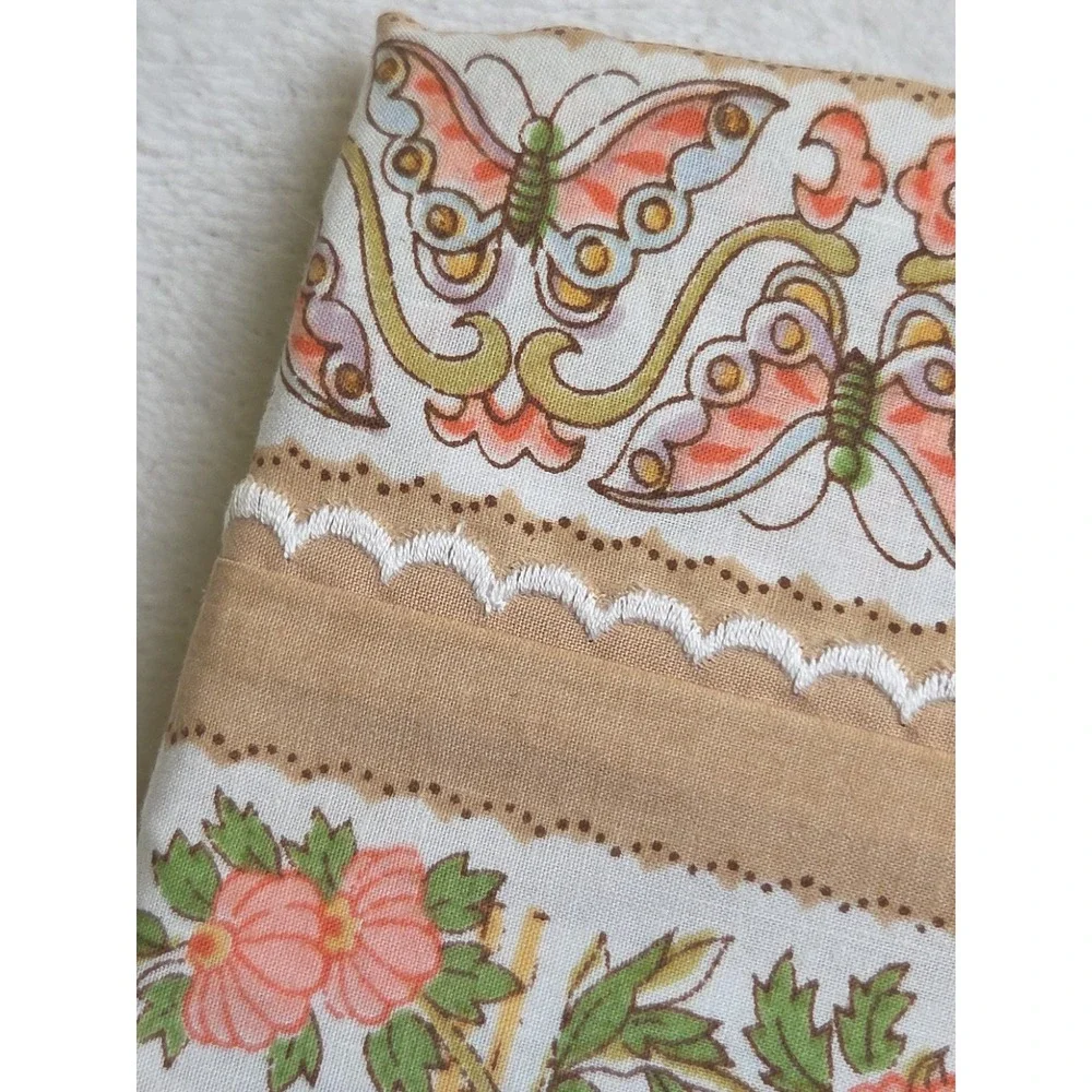 Vtg NEW CARLIN Chinoiserie Duvet and Sham‎ Set Asian Scene Butterflies Scalloped